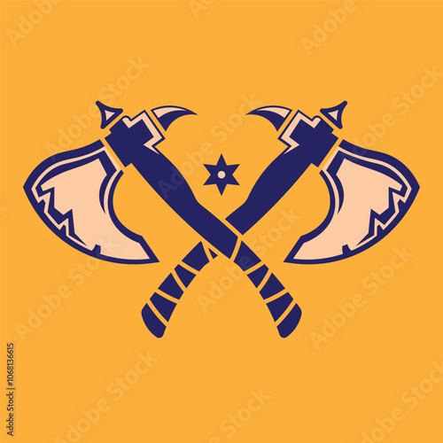 vector illustration design of two crossed axes with peach and blue colors and simple style. suitable for logos, icons, posters, advertisements, banners, companies, t-shirt designs, stickers, websites.