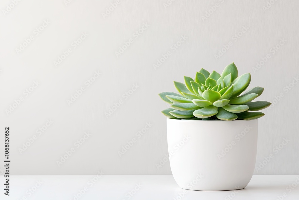 Green Succulent in White Pot on Minimalist Background, Simple image of a green succulent plant in a white ceramic pot against a plain, light background, highlighting minimalist decor style.
Green Succulent in White Pot on Minimalist Background, Simple image of a green succulent plant in a white ceramic pot against a plain, light background, highlighting minimalist decor style.