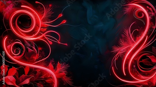 abstract background neon red lines on black
