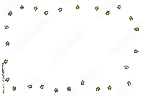 小さな茶色のぷっくりした肉球の足跡が並ぶフレーム