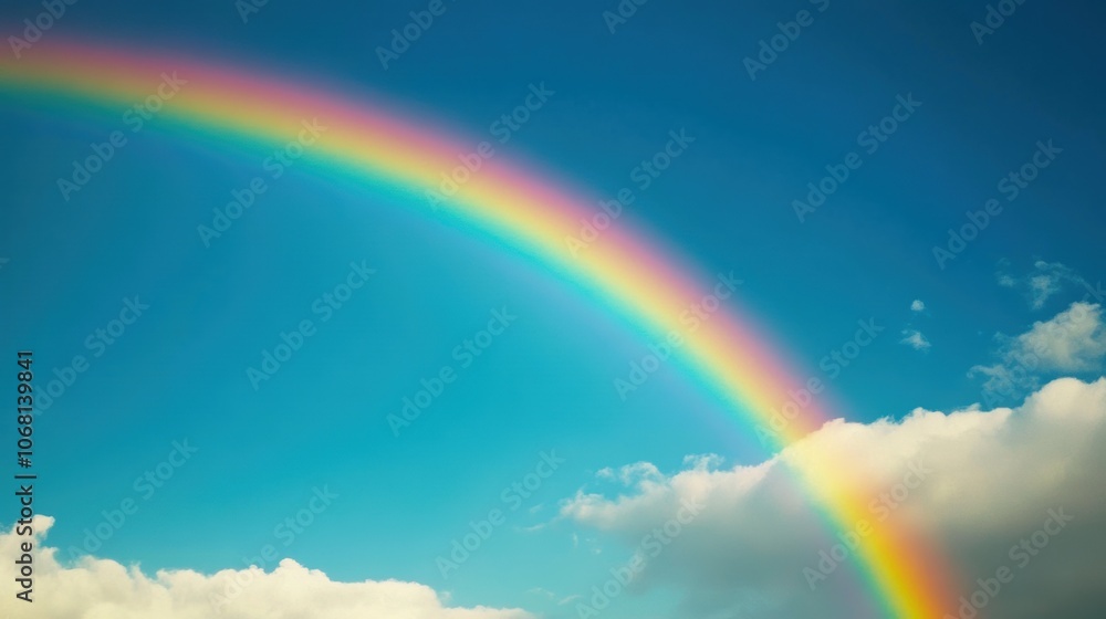Vibrant rainbow arching gracefully over a clear azure sky, evoking a sense of wonder and tranquility in nature's palette. Vibrant rainbow arching gracefully over a clear azure sky, evoking a sense of wonder and tranquility in nature's palette.