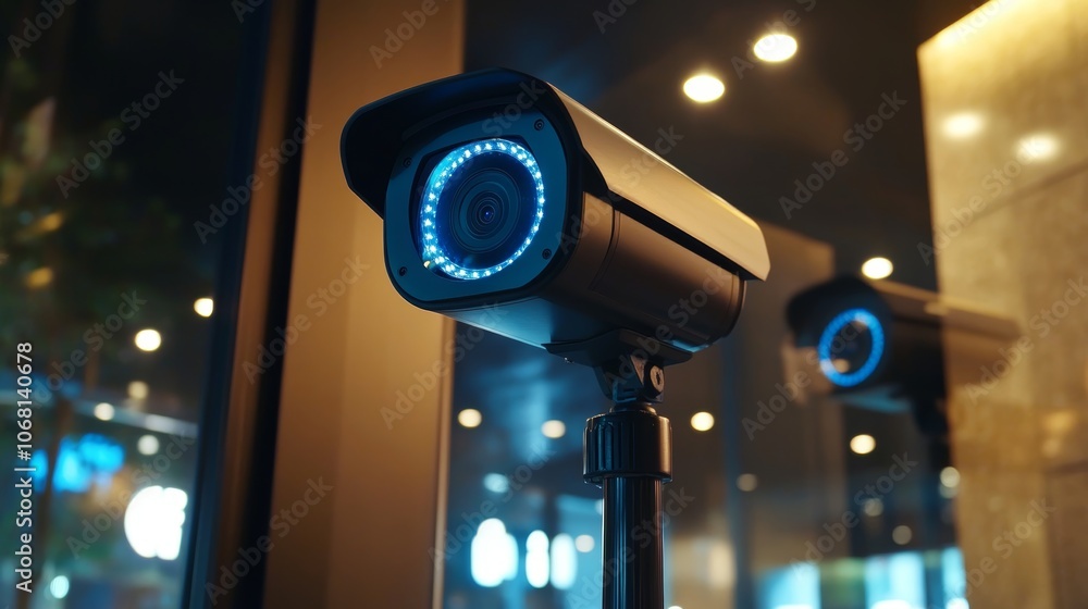 Security cctv camera or surveillance system in office building intelligent cameras can record video all day and night to keep you safe from thieves surveillance camera anti-theft system concept