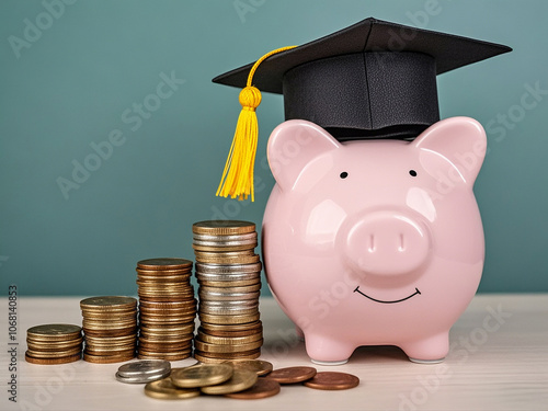 A piggy bank with a graduation cap, representing financial education and the importance of learning about money photo