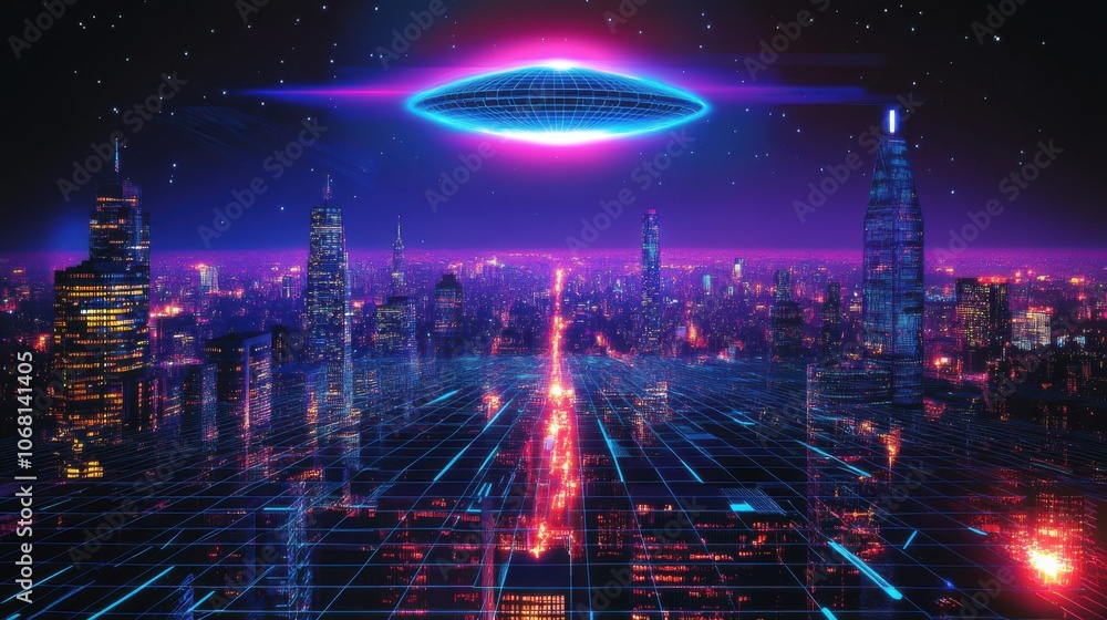 Fototapeta premium Futuristic Hexagonal Landscape with Glowing Elements