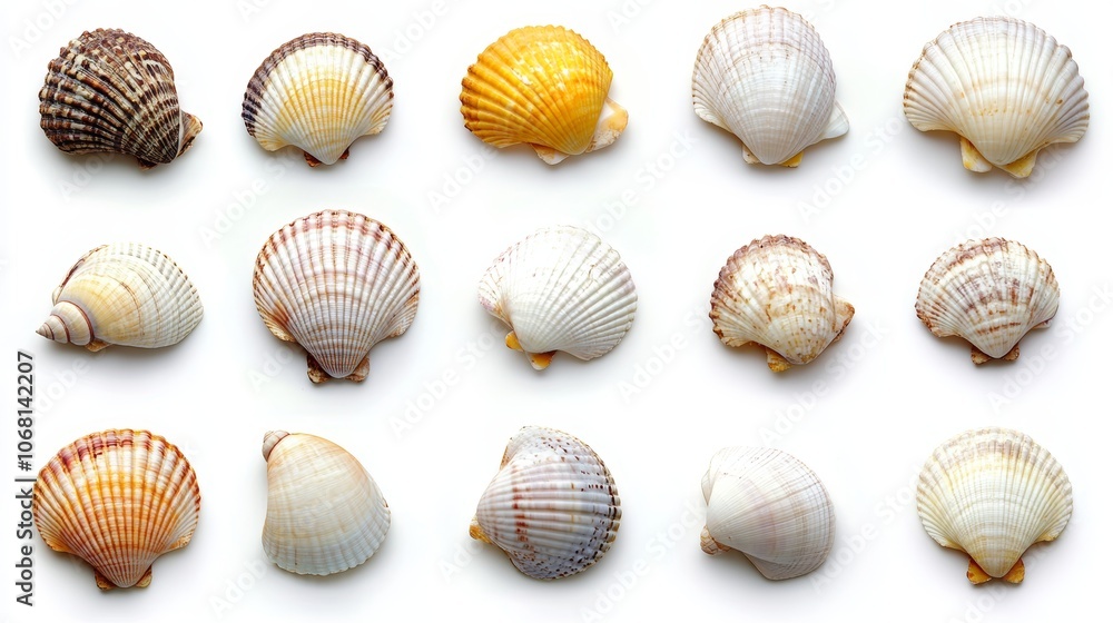 Seashell collection isolated on the white background Seashell collection isolated on the white background