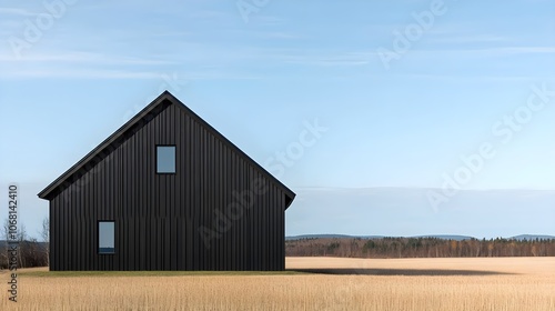 Modern Black Barn in Field