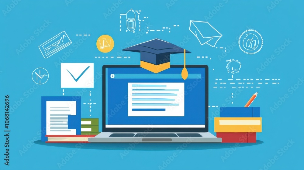 Online Learning Platform with Laptop and Graduation Cap Online Learning Platform with Laptop and Graduation Cap