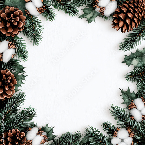 Winter themed pinecones and holly frame for Christmas decor