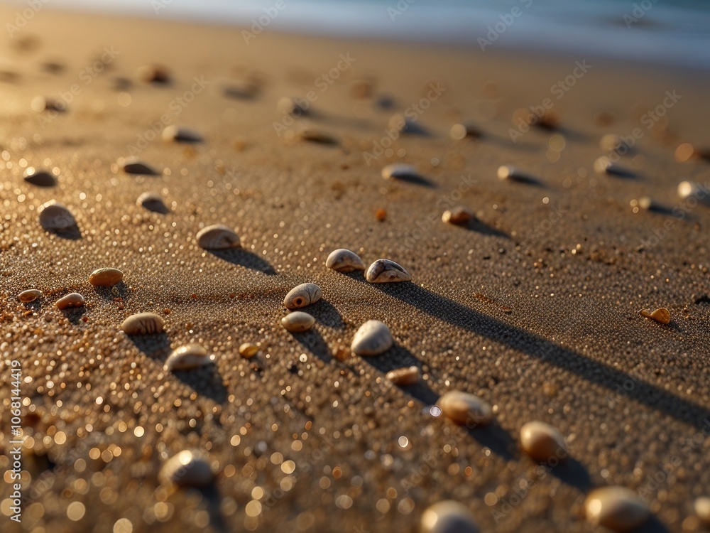 Seashells on a Sandy Beach at Sunset Seashells on a Sandy Beach at Sunset