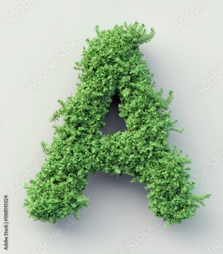 English letter A of the latin alphabet made from green stabilized moss isolated on white background. Capital letters made from green moss or grass. Eco nature design element