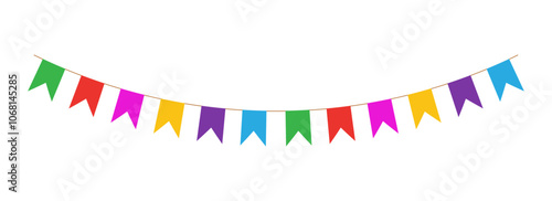 Vibrant String of Flags for Festive Occasions. Carnival garland, birthday party decoration,