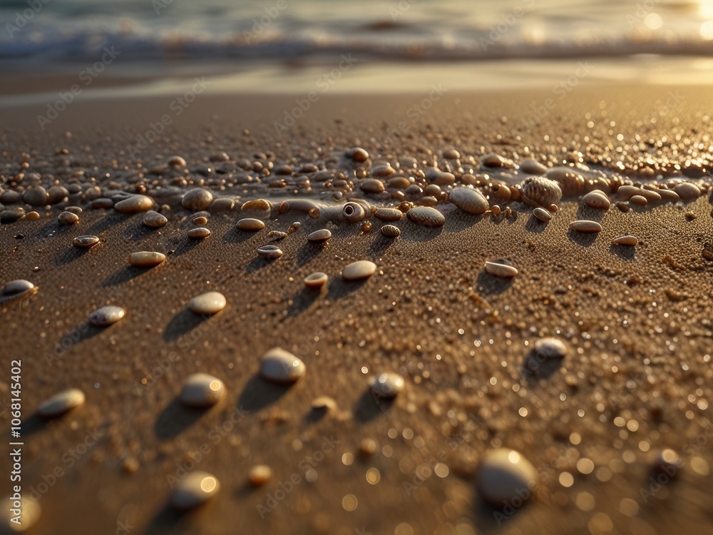 Seashells on a Sandy Beach at Sunset Seashells on a Sandy Beach at Sunset