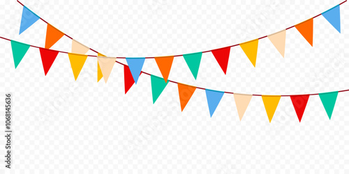 Colorful flag party decoration element on transparent background.
