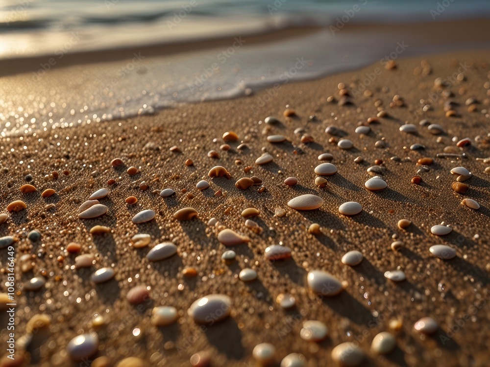 Seashells on a Sandy Beach at Sunset Seashells on a Sandy Beach at Sunset