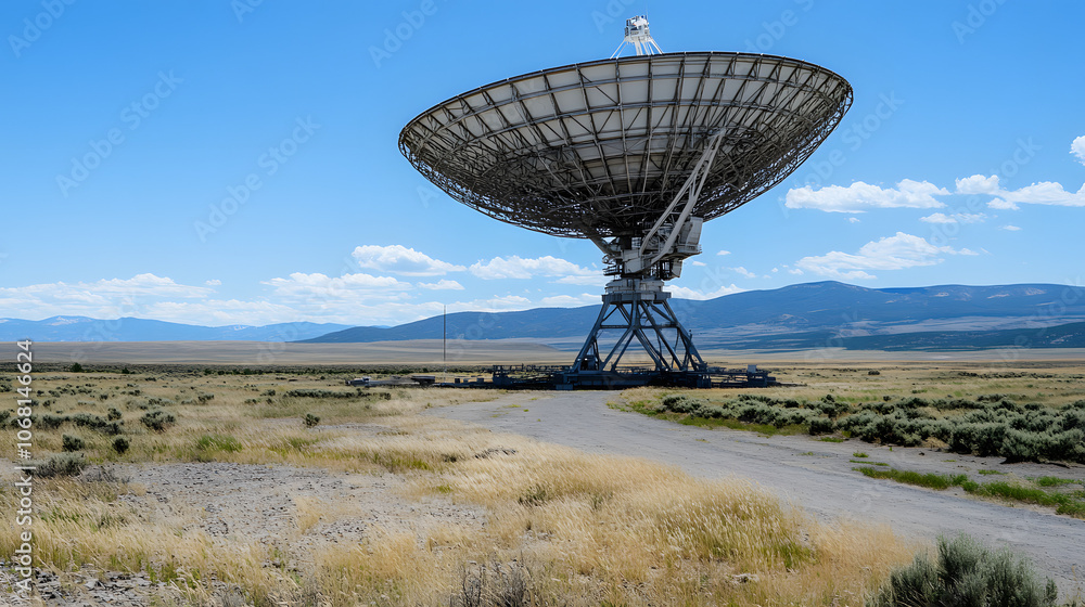 A large parabolic antenna dish pointed towards the sky, capturing signals from space, symbolizing advanced communication technology and satellite data transmission
A large parabolic antenna dish pointed towards the sky, capturing signals from space, symbolizing advanced communication technology and satellite data transmission