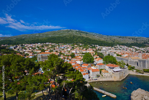 Croatian old town in Dubrovnik city with the port, Croatia.