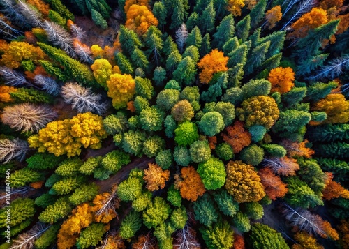 Aerial View of Intricate Tree Patterns on Dry Wood Surfaces Captured by Drone Photography, Showcasing Nature's Artistry and Textural Beauty in an Enchanting Landscape photo