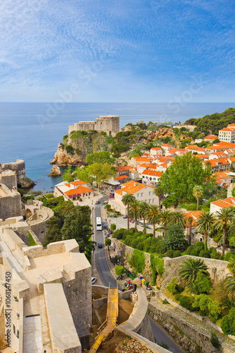 Croatian old town in Dubrovnik city with the port, Croatia.