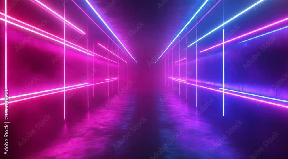 Close up scene of neon light corridor illustration, Camera slow motion with different angles Close up scene of neon light corridor illustration, Camera slow motion with different angles