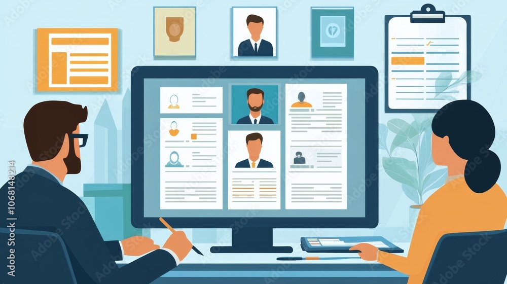 Hr concepts and personal file storage personal information management checklists businessmen working in hr checklists of employees or job applicants through a virtual screen from tablet computer Hr concepts and personal file storage personal information management checklists businessmen working in hr checklists of employees or job applicants through a virtual screen from tablet computer