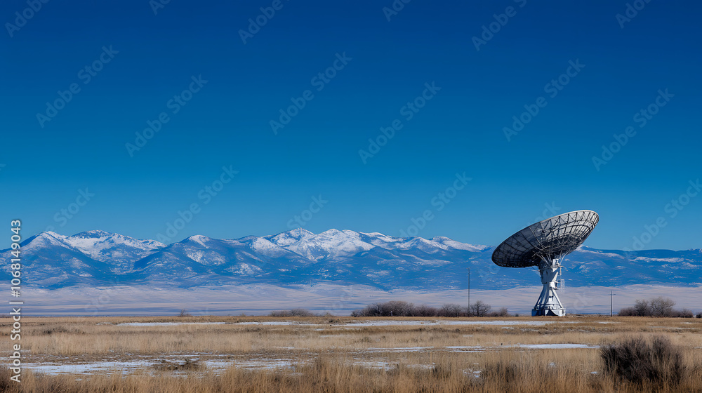 A large parabolic antenna dish pointed towards the sky, capturing signals from space, symbolizing advanced communication technology and satellite data transmission
A large parabolic antenna dish pointed towards the sky, capturing signals from space, symbolizing advanced communication technology and satellite data transmission