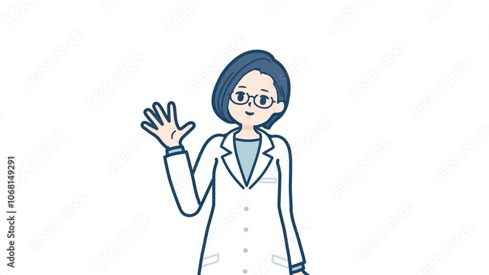 Doctor woman_A gesture of smiling and waving hello_with alpha channel Doctor woman_A gesture of smiling and waving hello_with alpha channel