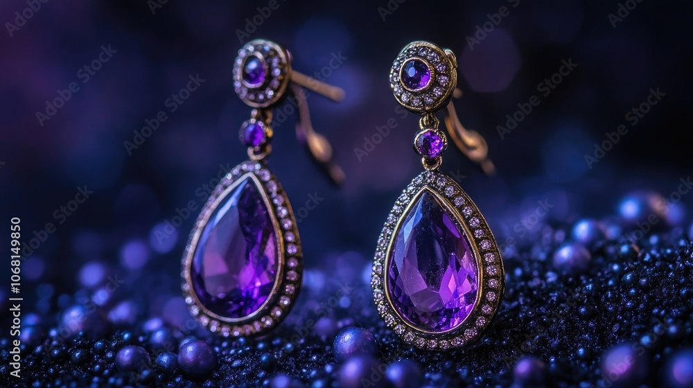 Naklejka premium Elegant Purple Earrings with Sparkling Details