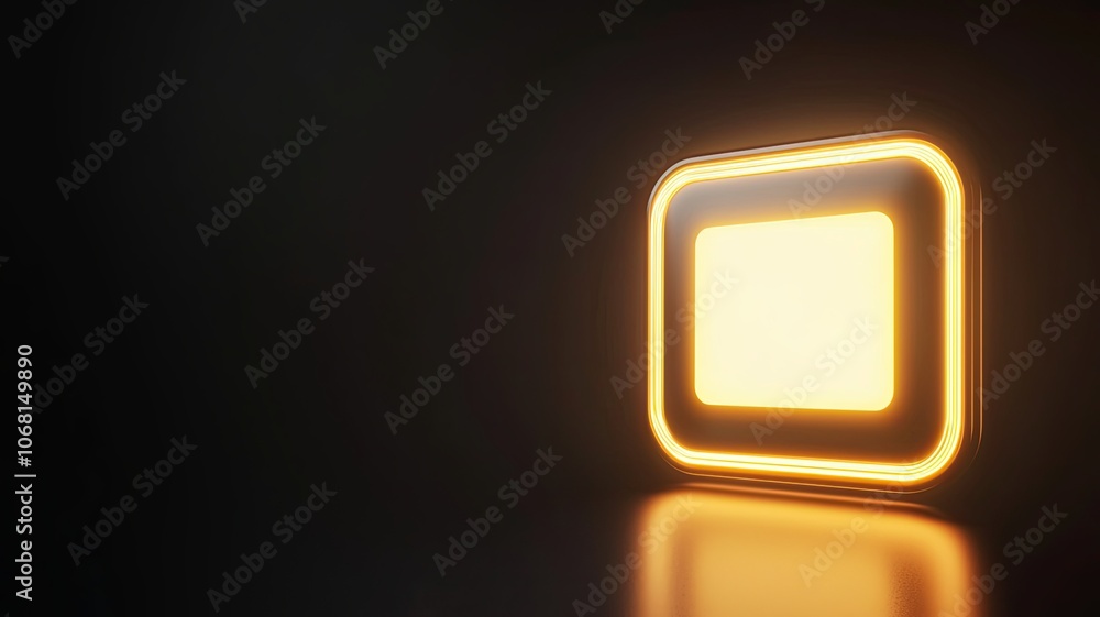 A glowing square light fixture emits a warm yellow light in a dark setting, creating a modern and minimalist ambianc A glowing square light fixture emits a warm yellow light in a dark setting, creating a modern and minimalist ambianc