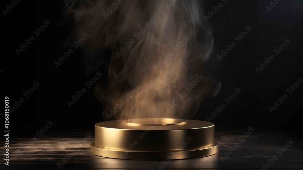 Golden Base with Rising Smoke in Dark Environment Golden Base with Rising Smoke in Dark Environment