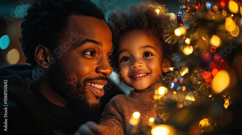 A family decorating a Christmas tree with lights and ornaments symbolizes the joy of holiday celebrations, perfect for festive greeting cards.