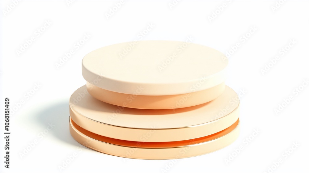 A simple, elegant podium with two levels, one atop the other, in a peach color with a gold accent. The podium sits on a white background, casting a slight shadow. A simple, elegant podium with two levels, one atop the other, in a peach color with a gold accent. The podium sits on a white background, casting a slight shadow.