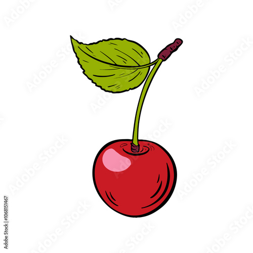 Vibrant Cherry with Leafy Illustration and Colorful Background to Highlight Freshness and Flavor. Vector 