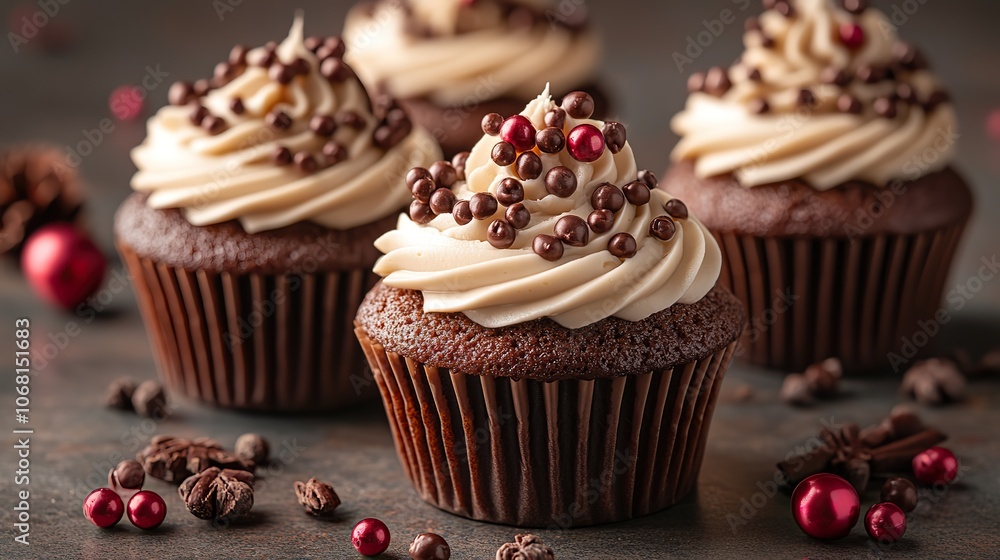 A festive chocolate caramel cupcake with cream and frosting, perfect for holiday parties, baby showers, or Valentine’s Day celebrations, with space for text or menu descriptions. A festive chocolate caramel cupcake with cream and frosting, perfect for holiday parties, baby showers, or Valentine’s Day celebrations, with space for text or menu descriptions.