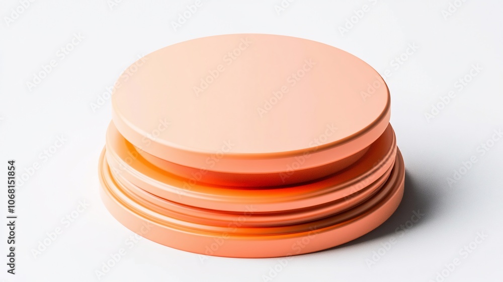 A stack of four peach-colored round podiums on a white background. A stack of four peach-colored round podiums on a white background.