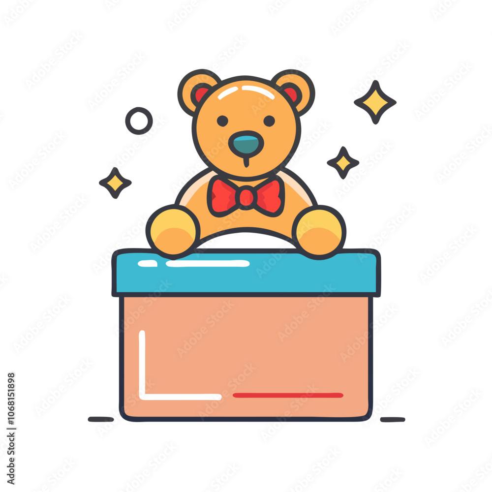 Fototapeta premium Teddy bear with bow tie on gift box illustration