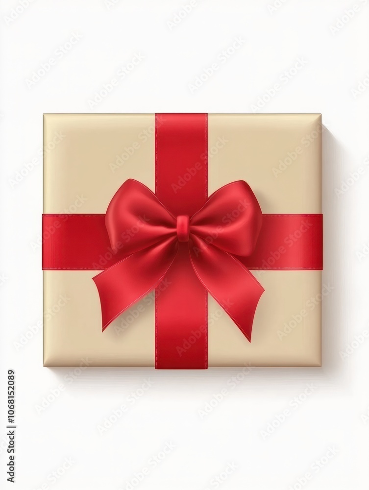 Gift box with red ribbon bow, isolated on white background Gift box with red ribbon bow, isolated on white background