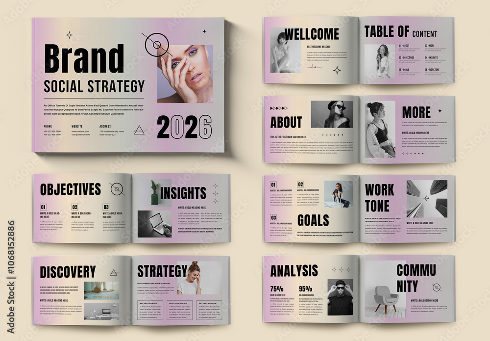 Brand Social Strategy Template Layout Stock Template | Adobe Stock