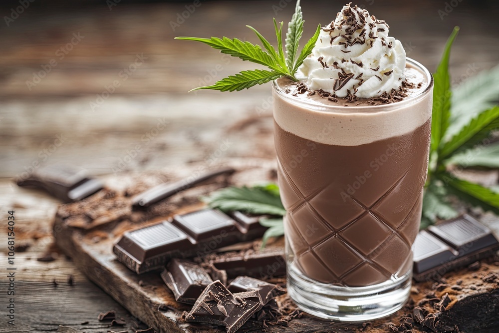 create a picture for this recipe for weed Milky Way Milkshake #### Ingredients: - 2 cups vanilla ice cream - 1 cup milk - 1/4 cup chocolate syrup , generative ai