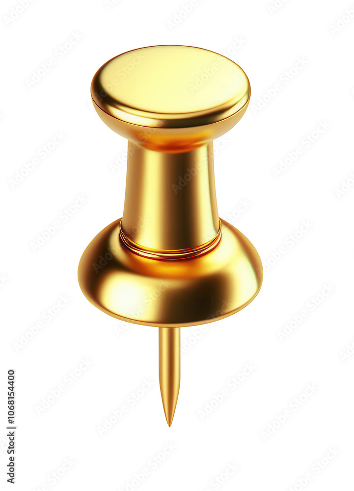 Golden push pin, Thumb tack, drawing pin isolated on transparent background Golden push pin, Thumb tack, drawing pin isolated on transparent background