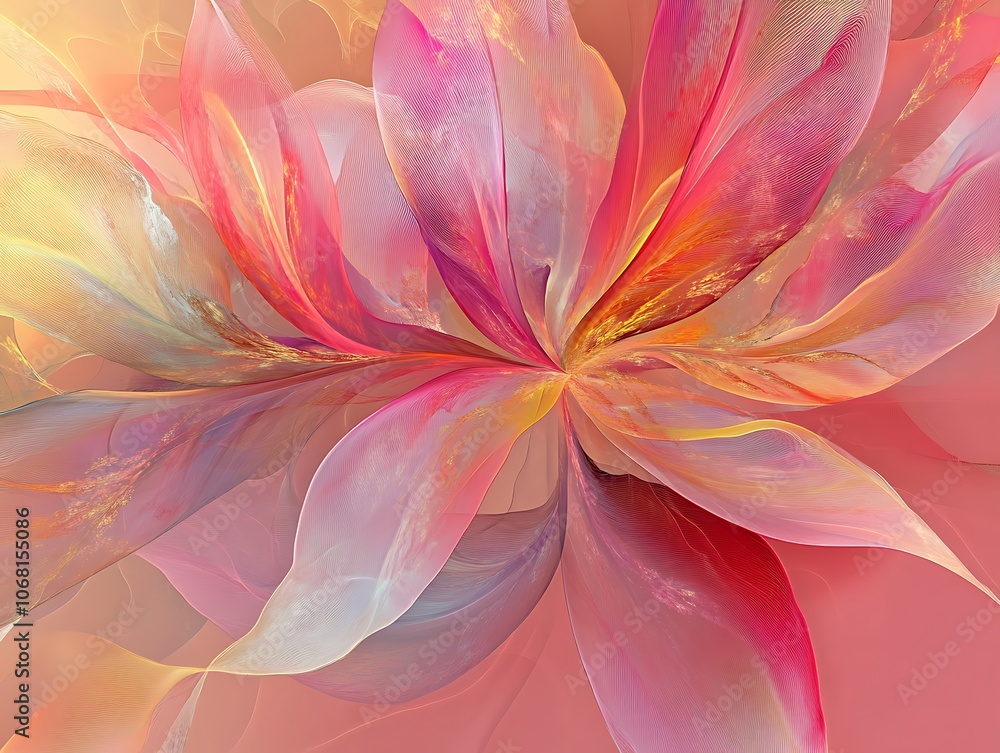Abstract floral macro with soft petal curves, showing a natural, artistic pattern, isolated pink background Abstract floral macro with soft petal curves, showing a natural, artistic pattern, isolated pink background