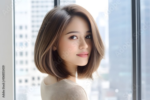 Woman showcases elegant bob hairstyle Free Download Woman showcases elegant bob hairstyle - GFXLoad