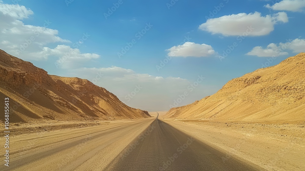 Naklejka premium Desert landscape simple the road from aswan to abu simbel the hills of the desert