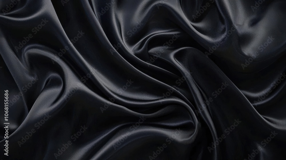 Fototapeta premium A close-up of luxurious black satin fabric, showcasing its smooth texture and elegant draping.
