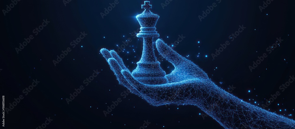 Hand Holding a Chess King Piece, Digital Art. Hand Holding a Chess King Piece, Digital Art.