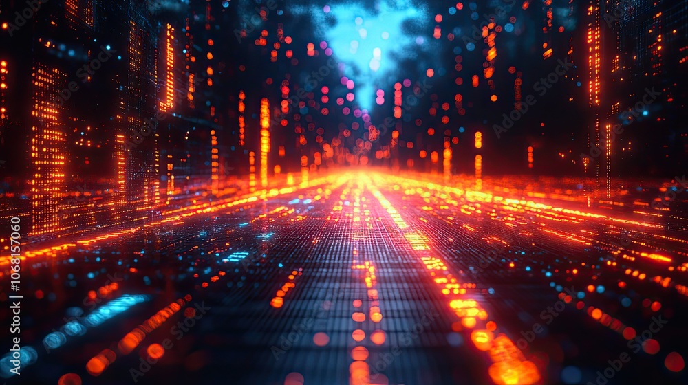 A futuristic digital landscape with neon gridlines, representing retro cyber aesthetics for design projects. A futuristic digital landscape with neon gridlines, representing retro cyber aesthetics for design projects.