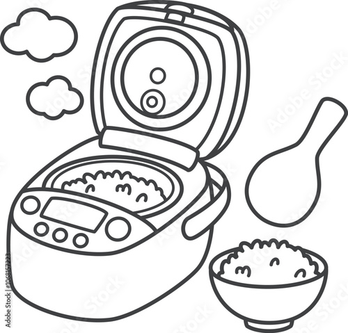 炊飯器と茶碗に盛ったご飯