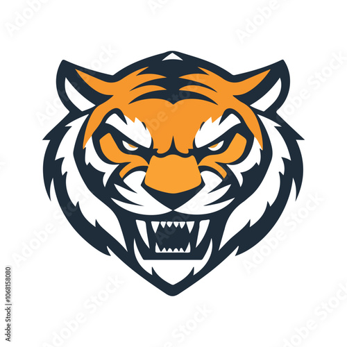 Tiger head mascot sports logo vector illustration on isolated white background