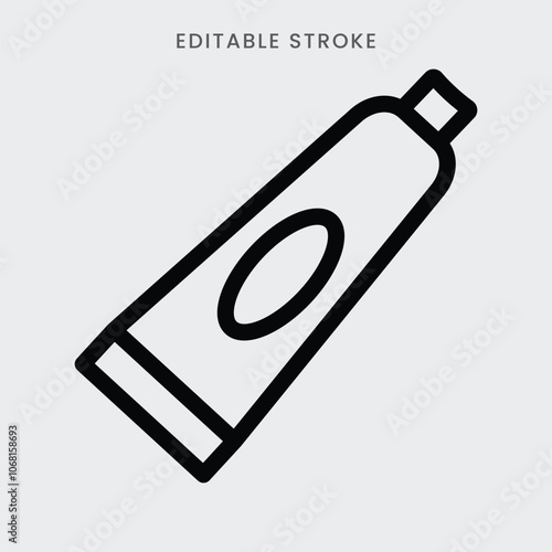 Toothpaste icon vector. Oral cleaning toothpaste tube symbol outline icon. Editable stroke
