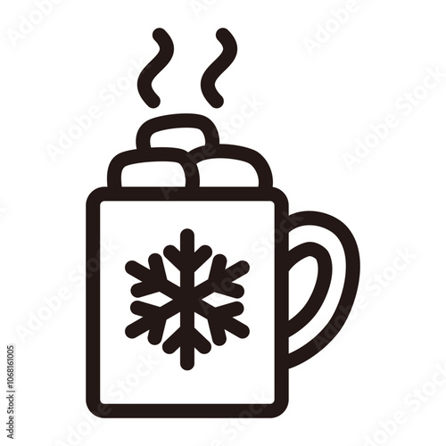 Hot drink cup with marshmallow line icon, winter season releated vector symbol.