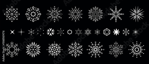 Snowflakes icon collection. Graphic modern black and white ornament.